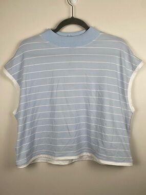 NWT Calia Rib Mock Crop Tank Light Blue Striped XL